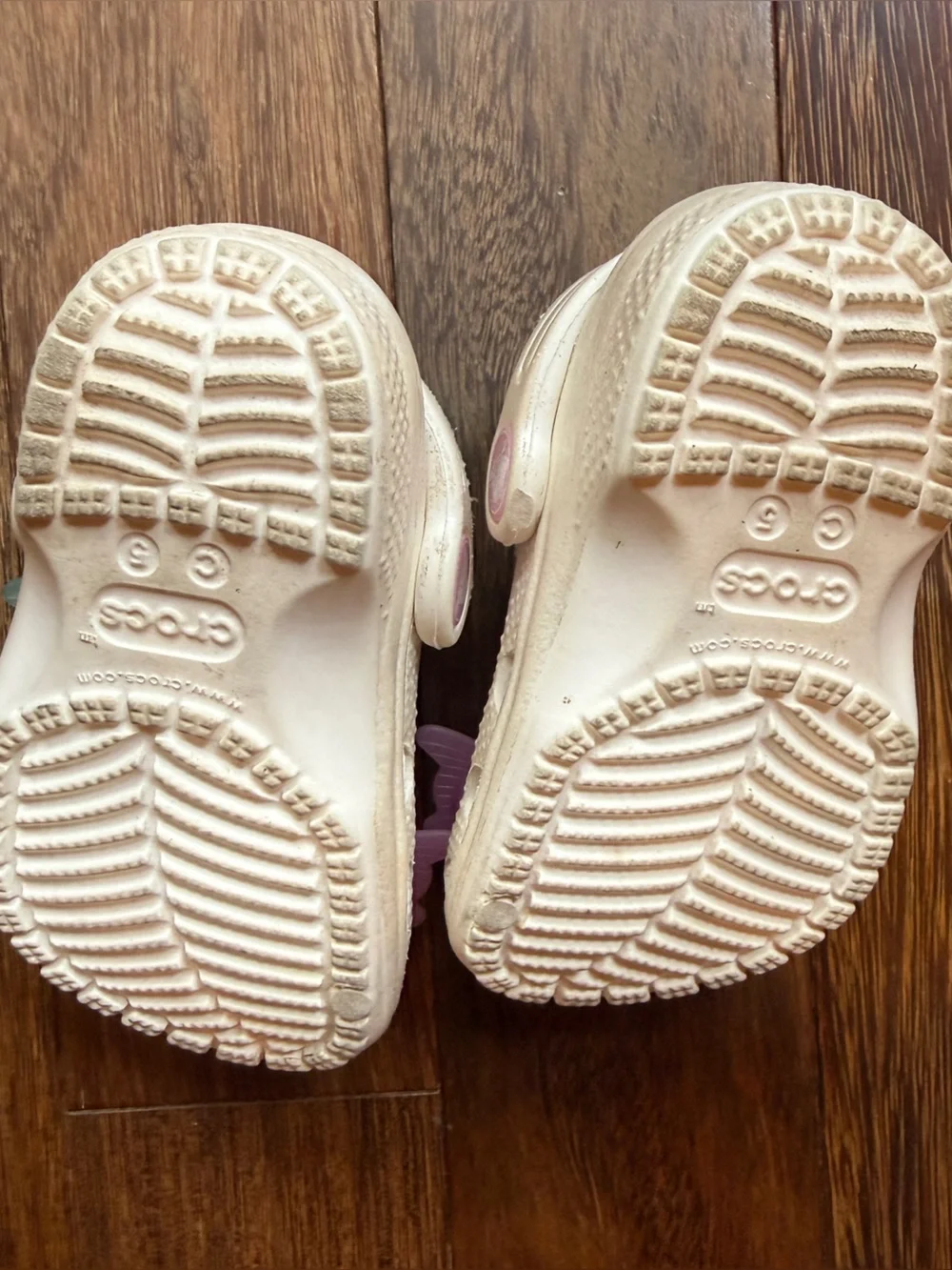 CROCS Kids Cream Garden Clog Sandals with Pink & Teal Butterfly Accents Size 5